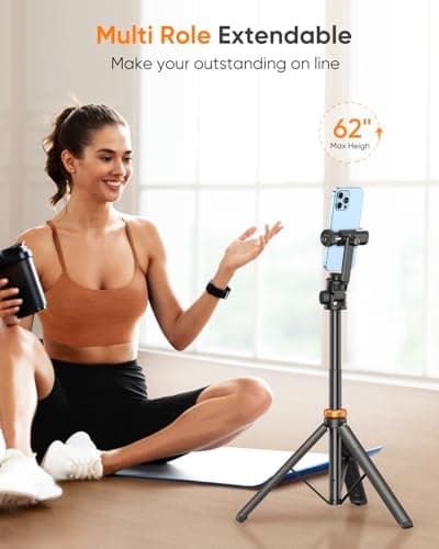 EUCOS 62" Phone Tripod with Remote - Extendable Selfie Stick and Sturdy Phone Holder for iPhone & Android