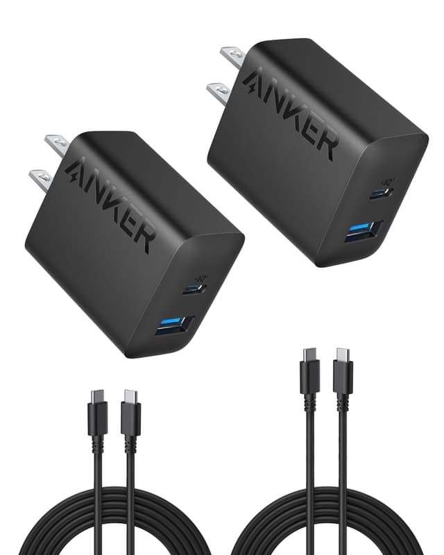Anker 20W Fast USB-C Charger 2-Pack with Dual Ports and Cables